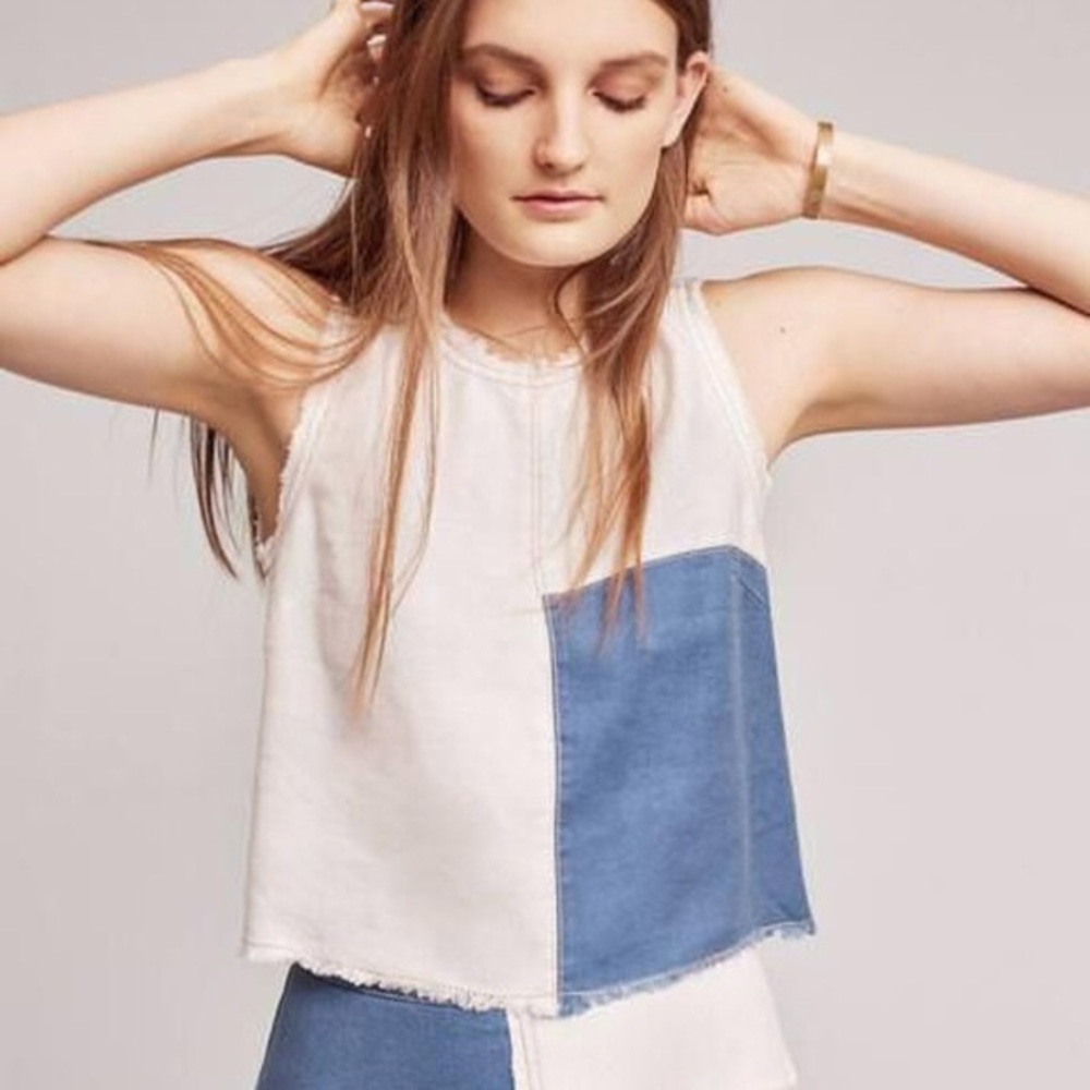 Denim color block top